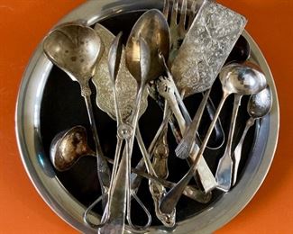 Silver plate and pewter serving utensils