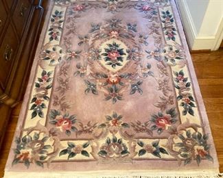 Many area rugs: Tapestry pattern red/multi-colored 3' x 5'; Oriental rose pattern (navy/multi-colore) hexagon 33" diameter; Navy blue/red/beige/multi-colored 2'7" x 3'9"; Oriental beige/blue/multi-colored flower pattern 2'1" x 3'1"; Kismet Classic (100% wool) navy kirman 2'2" x 15'4" (x2); red/beige flower pattern 3'9" x 5'7"; red/beige design 2'7" x 5'9"; Karishah (100% wool) red/beige/multi-colored 2' x 3'9"