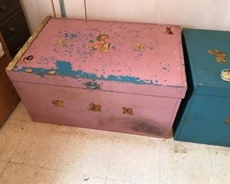 2 vintage wooden toy chests