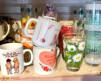 many clever vintage cups and glasses