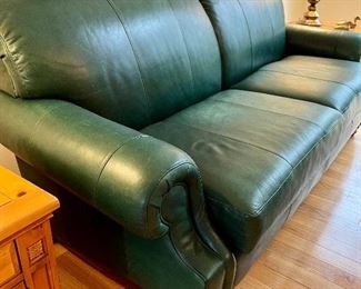 Green Leather Sofa with rolled arms