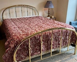 Queen size brass bed with  new reversible down lightweight comforter