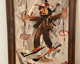 Morris Katz Clown Painting "skiing"