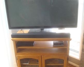 Panasonic 50" flat screen TV, oak TV cabinet