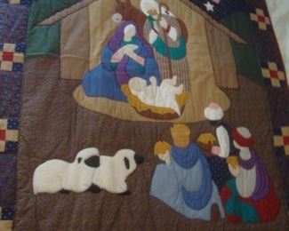 Hand-stitched quilt w nativity scene