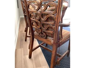 Scrolled Wood Arm Chairs, a Pair