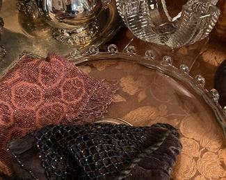 Beaded purses-lots-silverplate tea & coffeee set