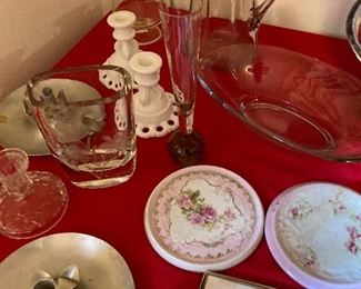 Victorian pitcher-hobs-lots of candle holders-etched vase-more in the Tchotchke room
