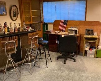 'the bar with old bottles (really old)-great old stools