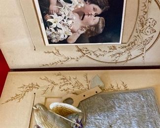 old photo albums-postcards, prayer cards