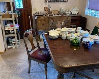 beautiful Retro dinning set-perfect condition with original brochure-leaf & pads included--chairs old separately-price for both-lovely sideboard too