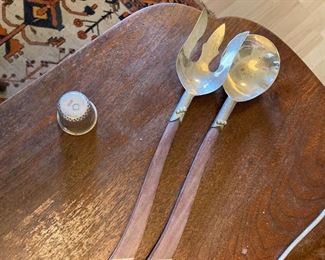 fab sterling Mexico mark sterling MCM salad set-mahogany handles--BIG!-sterling shot glass