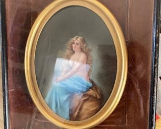 Fabulous hand painted porcelain plaque-vintage frame-after Angelo Asti famous picture "Solitude" fabulous piece