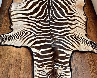 Vintage Felted Zebra Hide Skin Rug 68" X 110" With Tail 