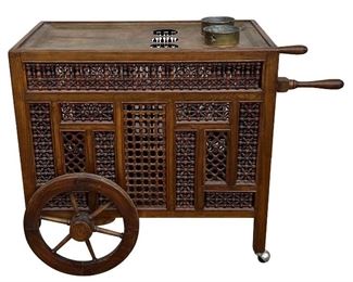 Vintage Genuine Egyptian Mashrabiya Teak Tea Caddy (as Is) With Copper Top