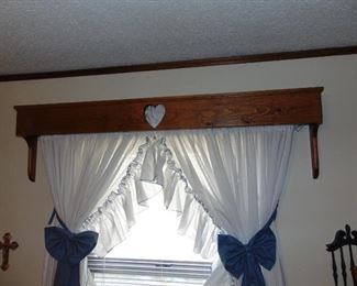 wood cornice w/country curtains