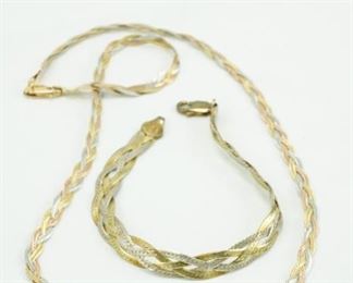 Tricolor 14k gold necklace and gold plated sterling woven bracelet