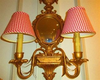 One (of a Pair) French Gilt Mirrored / Lighted Wall Sconce