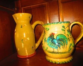 Ambiance Kaolin Pottery Pitcher, French Faince Pitcher w/ Cock Motif