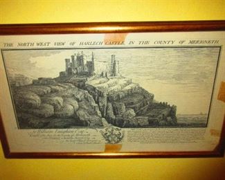 18th Century Copperplate Engraving, Harlech Castle, Marioneth, UK, 1742