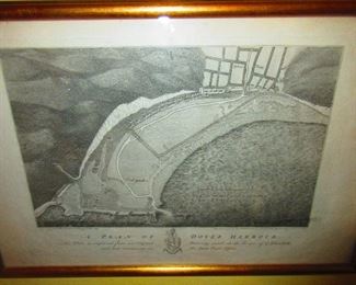 18th Century Engraving, Dover Harbor, James Basiere, 1796