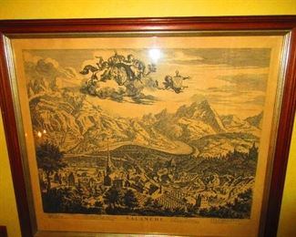 Large Antique 18th Century Copperplate Engraving, Sallanches, France, Joan Blaeu, 1726