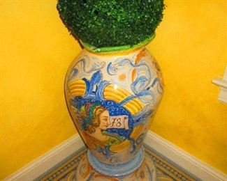 Colossal Italian Faience Pottery Jug on Stand (One of a Pair)