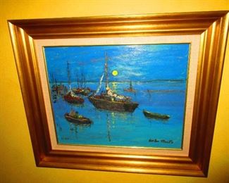 "Sails in the Moonlight" Nautical Style Oil on Canvas, Andres Morillo