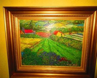 "Farm Scene" Impressionist Style Landscape, Oil on Canvas, Andres Morillo