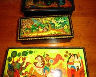 Various Russian Hand Painted and Signed Lacquered Palekh Boxes