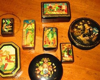 Various Russian Hand Painted and Signed Lacquered Palekh Boxes