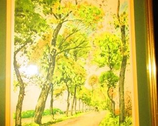 Signed French Landscape, Colored Lithograph, Emile Lecomte