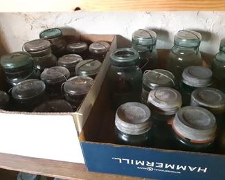 Vintage canning jars, basement 