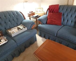 Country blue sofa and loveseat