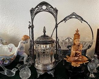 ornate pickle jar with stand