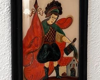 Framed reverse paintings on glass