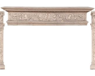 MOLDED FIREPLACE MANTEL
Continental, 20th century. Finely molded frieze