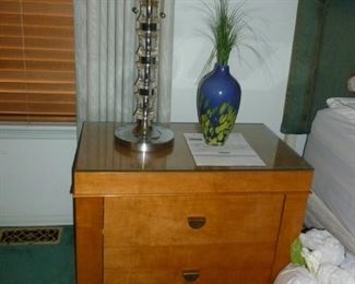 Lane Contemporary Nightstand (one of a pair) & Cool Lucite & Chrome Lamp