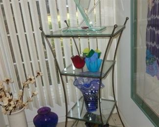 Glass & metal stand & art glass