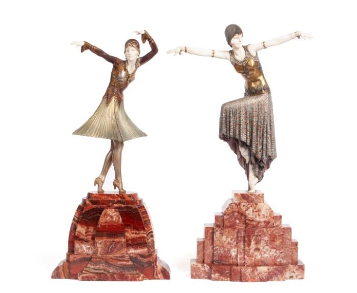 Two of five stunning bronzes by Dimitri Chiparus in the auction