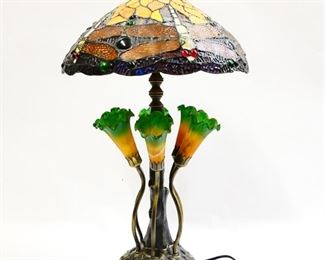 Dragonfly and Trumpet Flowers Lamp