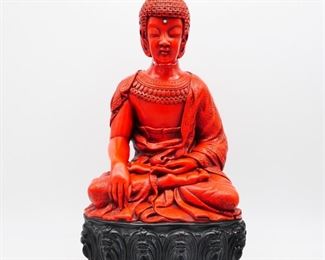 Large Red Meditating Buddha Statue
