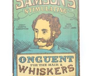 "Samson's Stimulating Onguent" Wooden Advertising Wall Sign
