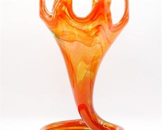 Orange Glass Vase w/Coil Bottom
