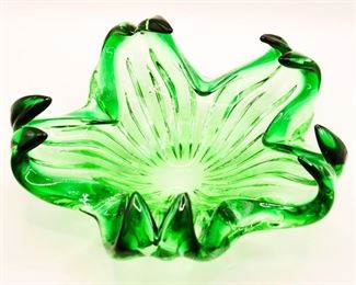 Green Glass Star-Shaped Bowl
