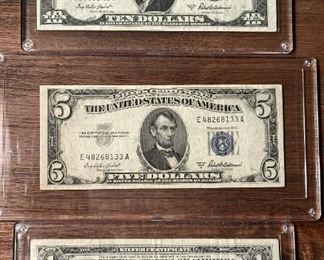 Silver Certificates - $1, $5, and $10