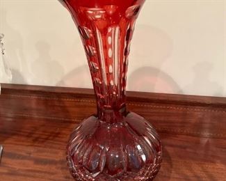 Large Czech Cut Ruby Red Glass Vase
