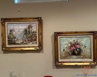 Original Oil on Canvas Paintings in Gold Gilt Frames