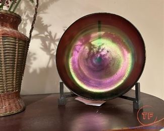 Raku Pottery on Wrought Iron Stand