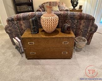 Thomasville Chinese Style Two Drawer Stand with Brass Accents